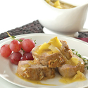 Calvados-Braised Pork Tenderloin Roast with Peppered Apple & Onion Gravy